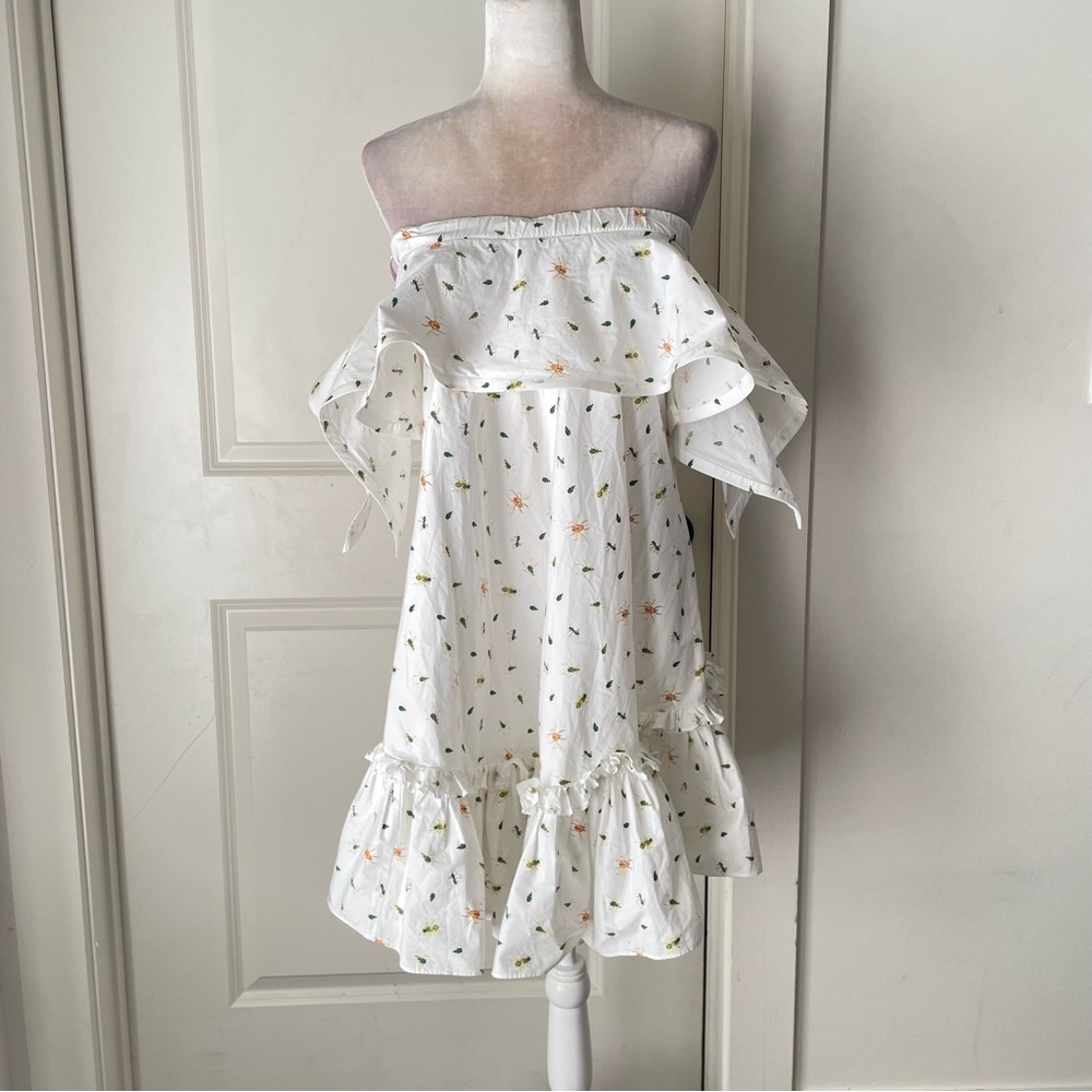Silvia Tcherassi Convertible Strapples Beetles Bees Print Ruffle Dress XS